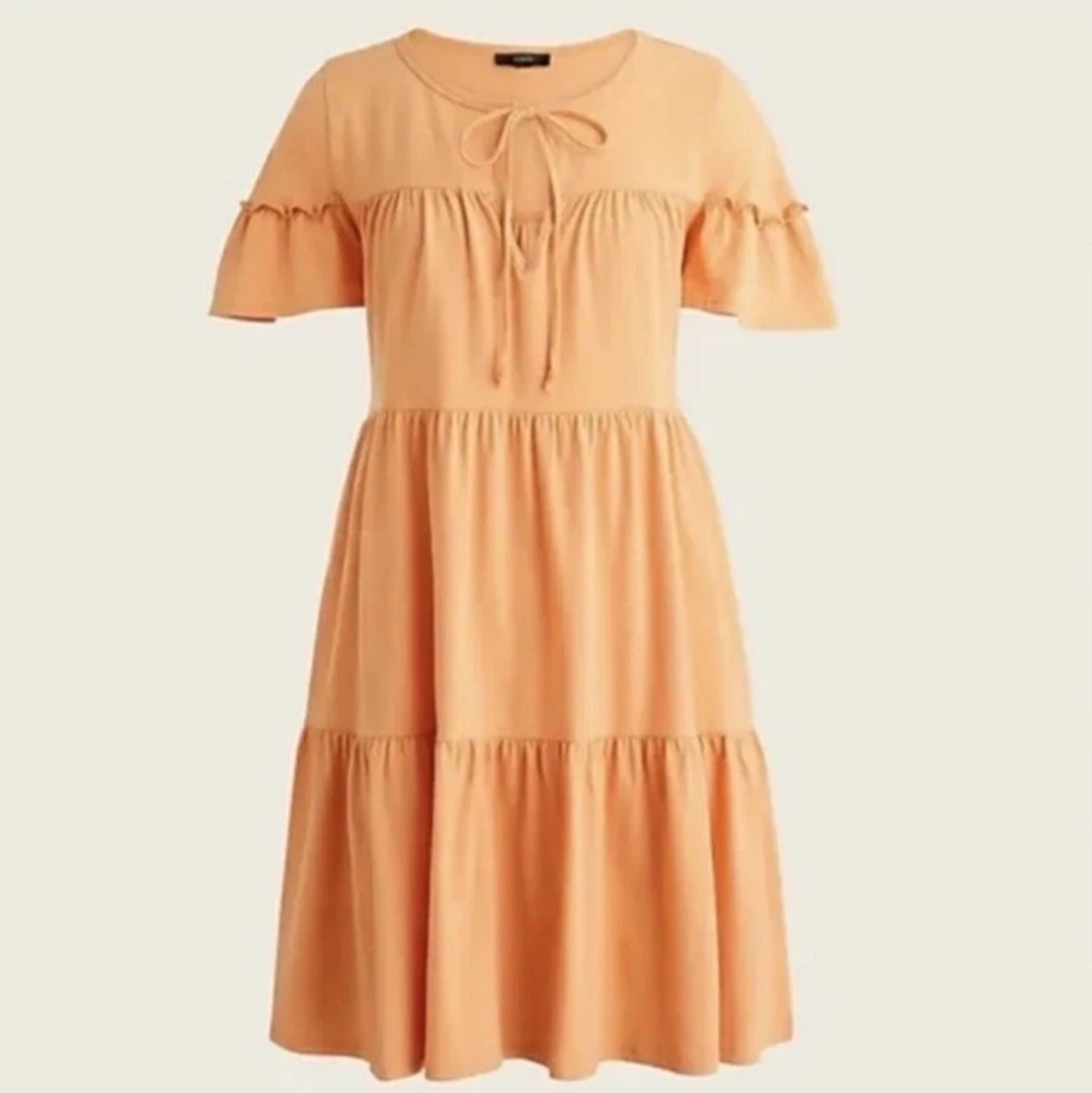 J. Crew Women's Broken-in Jersey Tiered Mini Dress in Orange, Size XXS (Runs Big